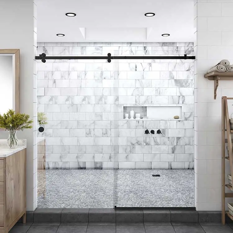 Sliding glass shower doors in modern bathroom Sliding glass shower doors in modern bathroom
